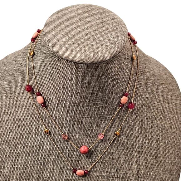 LOFT Pink & Gold Beaded Double Layer Necklace - Picture 3 of 11